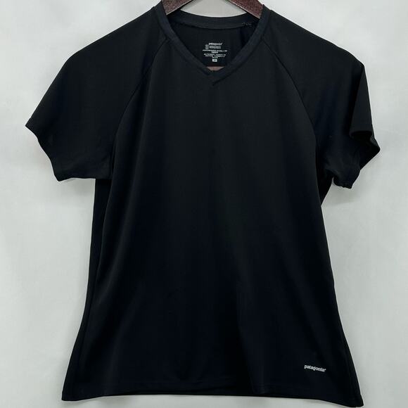 Patagonia Capilene Base Layer Top Womens Medium Short Sleeve Black GORPcore Snow - Picture 1 of 6